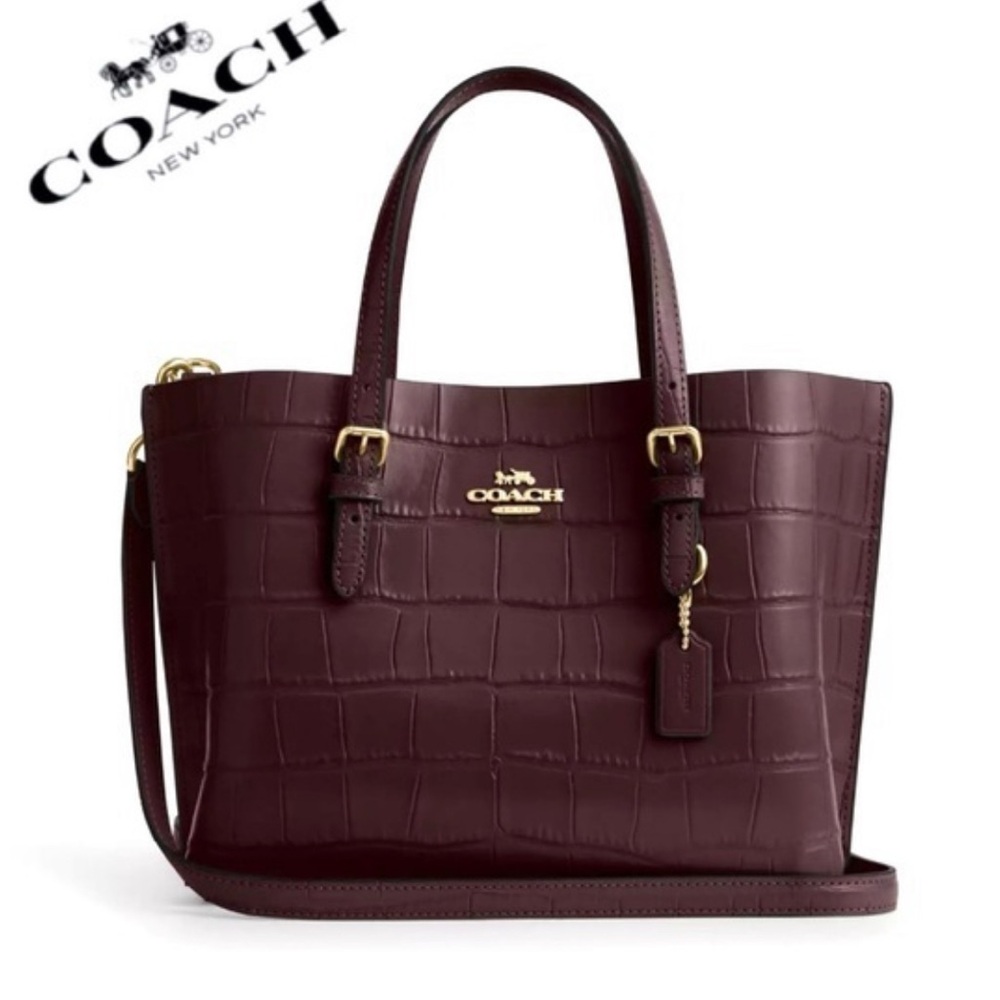 NWT Coach Mollie 25 Croc-Embossed Leather Tote Bag‎